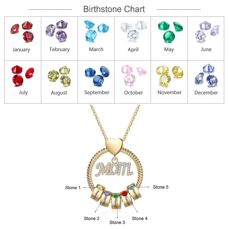 Birthstone Necklace for Mom, Personalized Mom Necklaces with Children's Names, Personalized Mother's Day Necklace