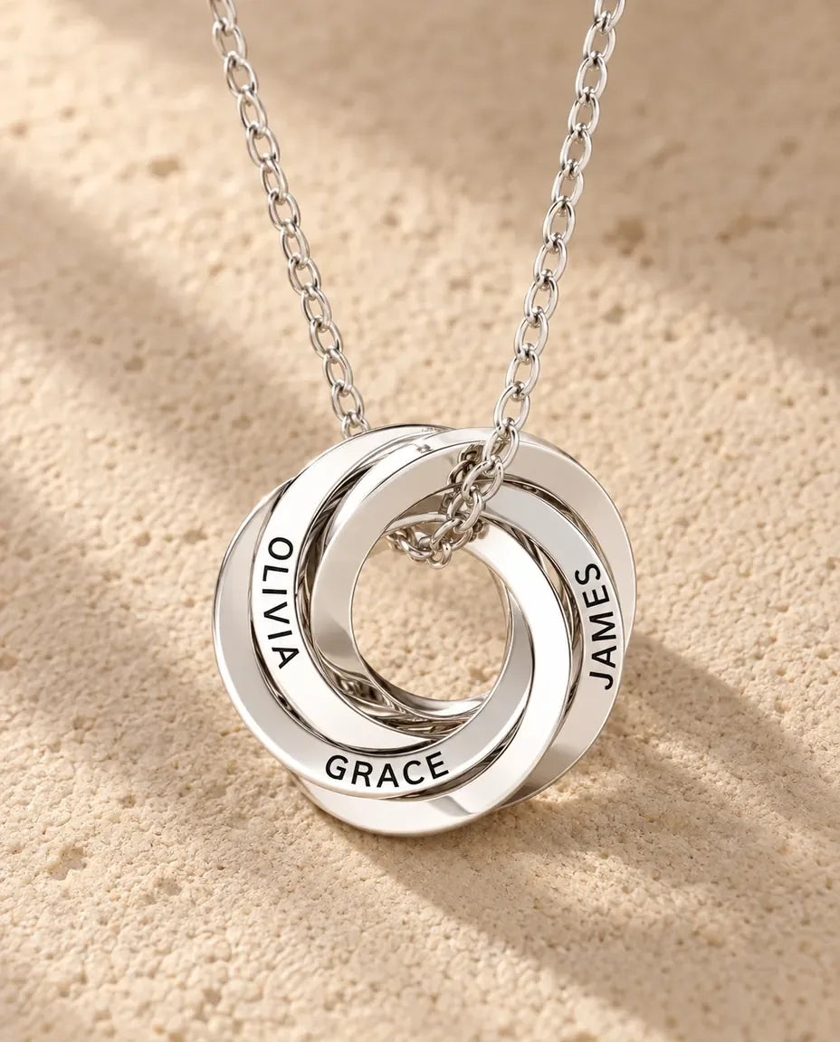 Russian Ring Necklace - close-up of the engravable bar