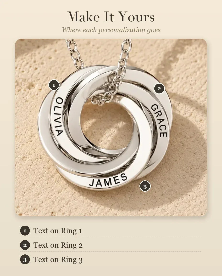 Russian Ring Necklace - personalization guide: where each engraving goes
