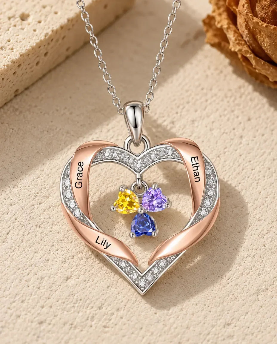 Personalized Birthstone Family Necklace - laid flat