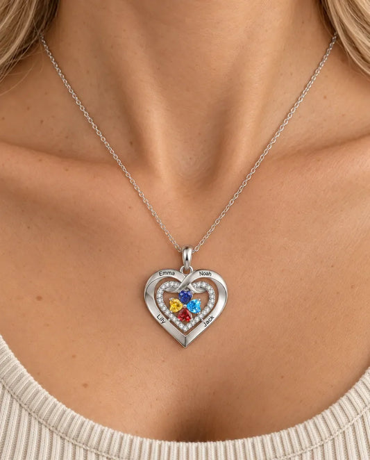 Personalized Heart Birthstone Necklace for Her - worn on a model