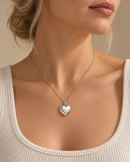Personalized Heart Photo Locket Necklace - worn on a model