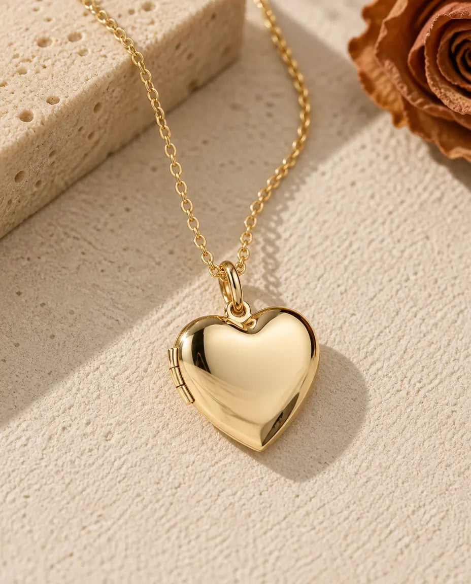 Personalized Heart Photo Locket Necklace - in gold finish
