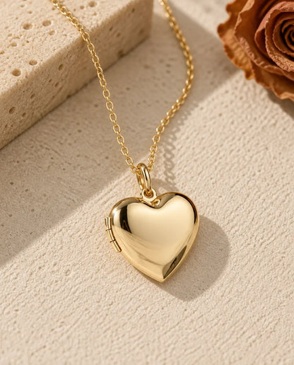 Personalized Heart Photo Locket Necklace - in gold finish