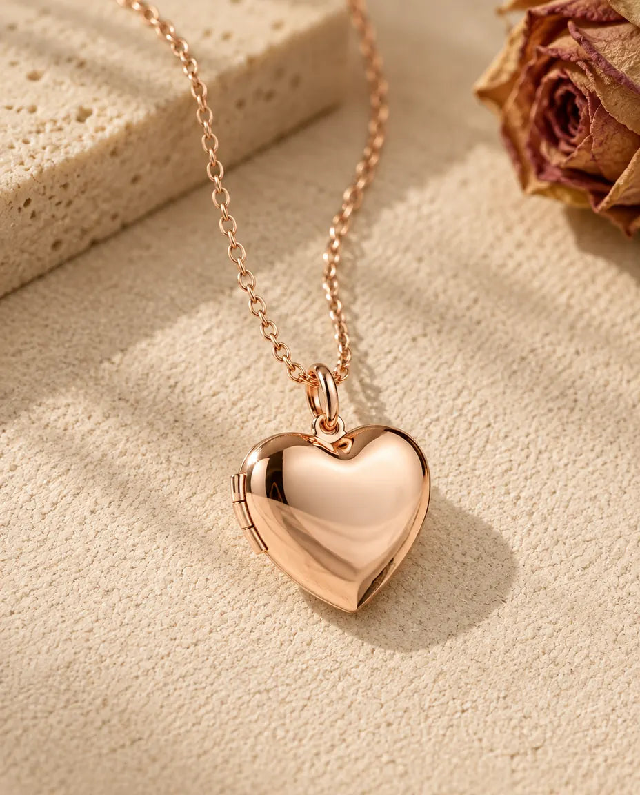 Personalized Heart Photo Locket Necklace - in rose gold finish