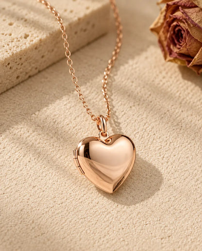 Personalized Heart Photo Locket Necklace - in rose gold finish