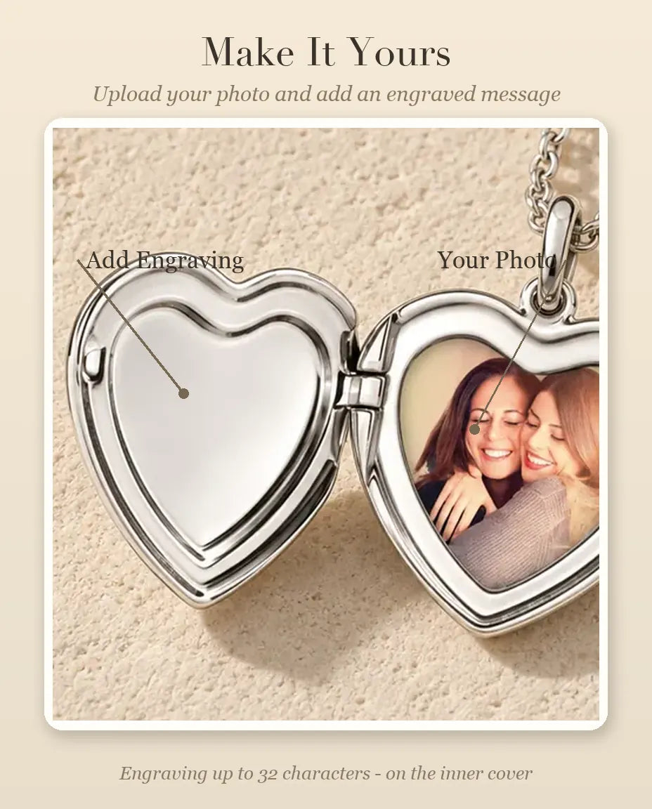 Personalized Heart Photo Locket Necklace - personalization guide: photo upload and engraving