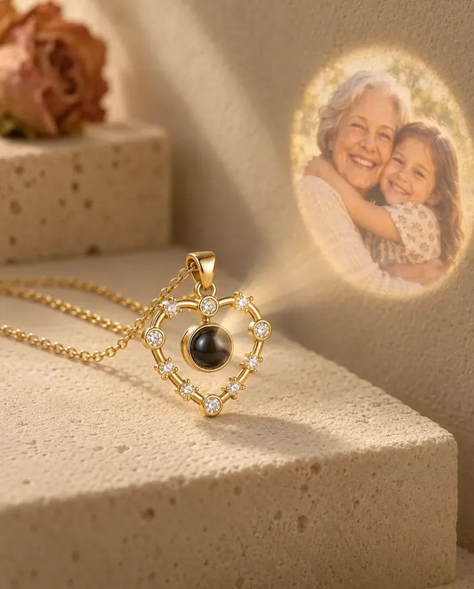 Heart Photo Projection Necklace - projecting the hidden photo onto a wall