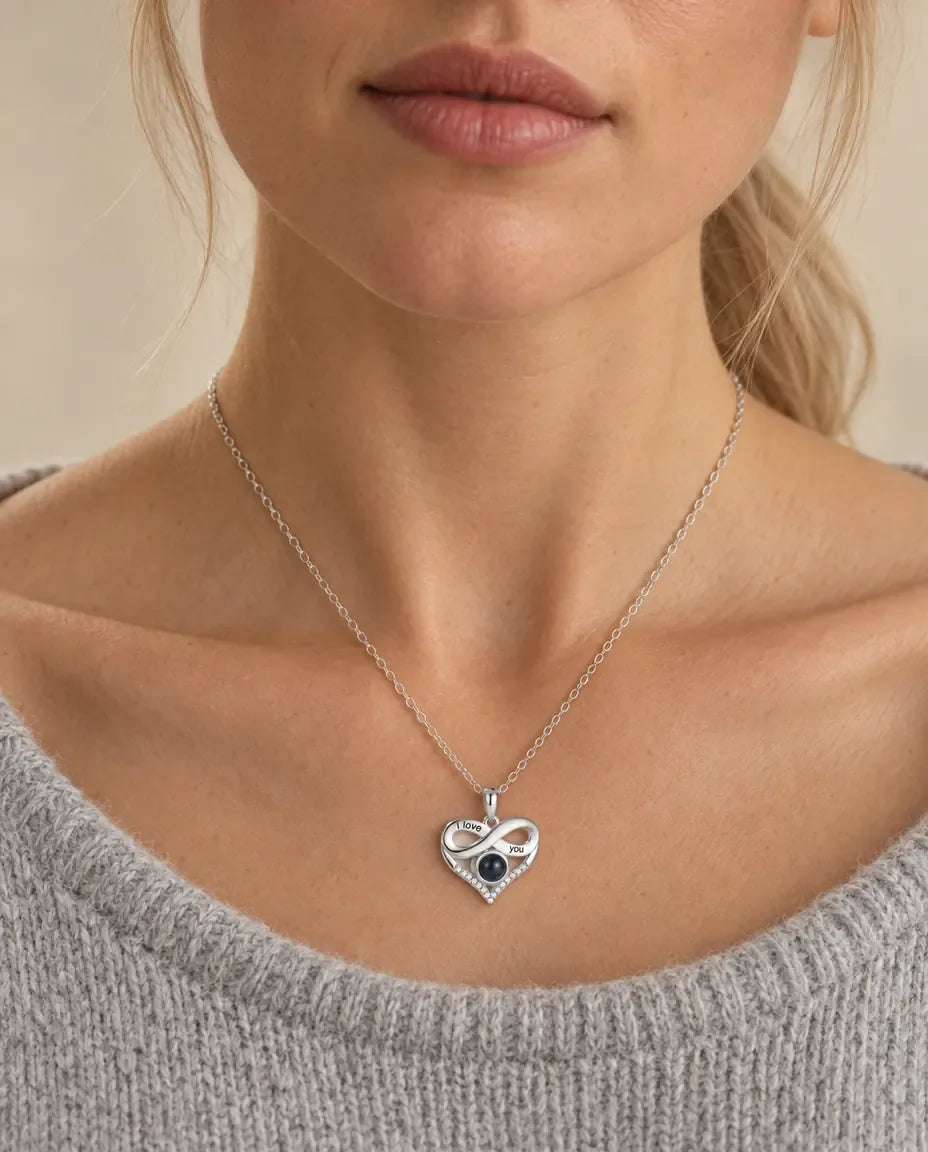 Photo Projection Necklace with Picture Inside - worn on a model