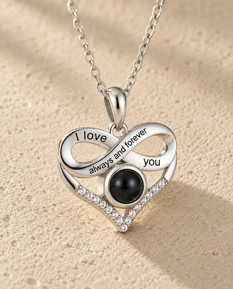 Photo Projection Necklace with Picture Inside - close-up of the engraved projection pendant