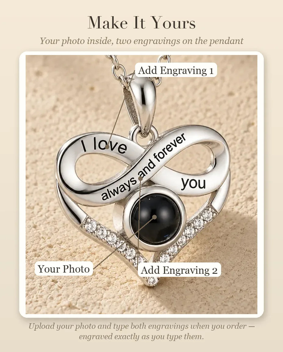 Photo Projection Necklace with Picture Inside - personalization guide: photo upload and engraving