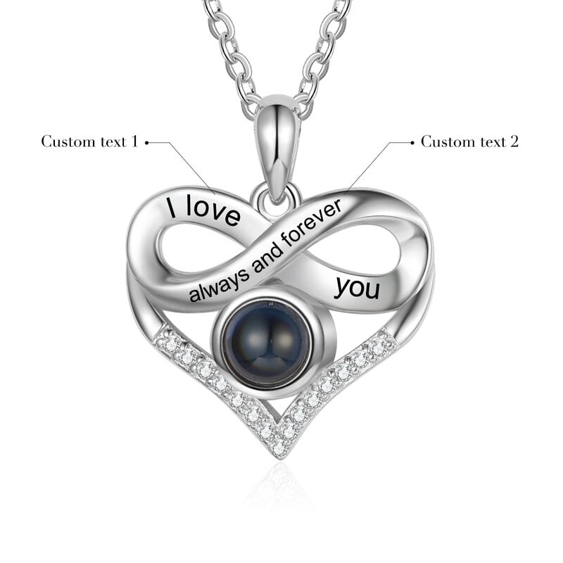 Personalized Heart Photo Projection Necklace with Engraving, Heart Necklace with Picture Inside