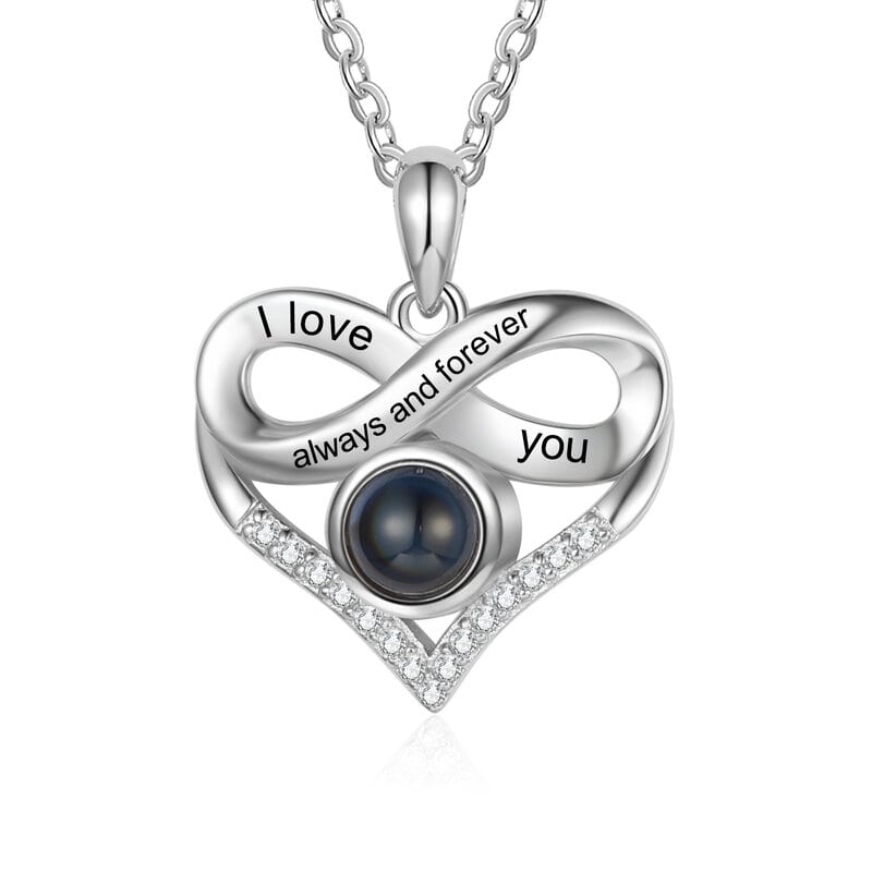 Personalized Heart Photo Projection Necklace with Engraving, Heart Necklace with Picture Inside