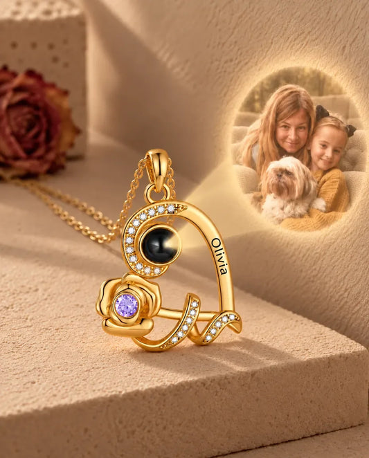 Personalized Photo Projection Necklace - projecting the hidden photo onto a wall