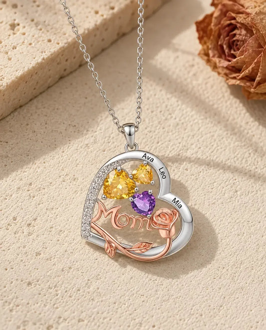 Personalized Heart Mom Necklace - laid flat