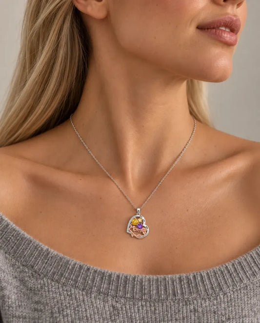 Personalized Heart Mom Necklace - worn on a model