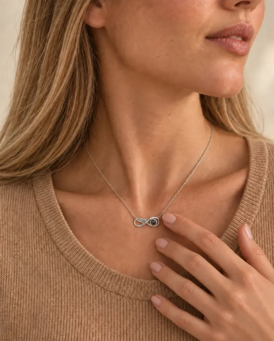 Photo Projection Necklace with Picture Inside - worn on a model