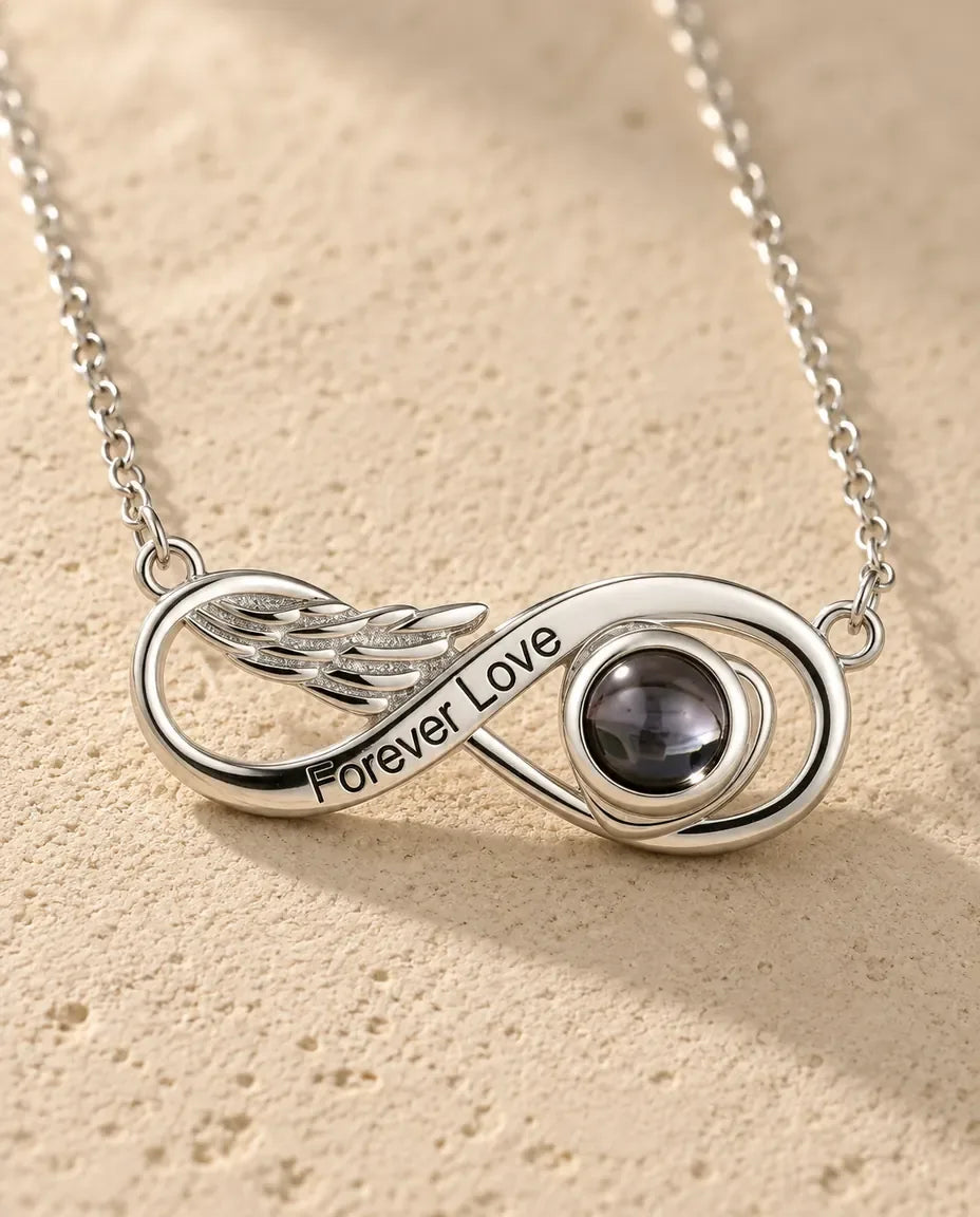 Photo Projection Necklace with Picture Inside - close-up of the engraved projection pendant