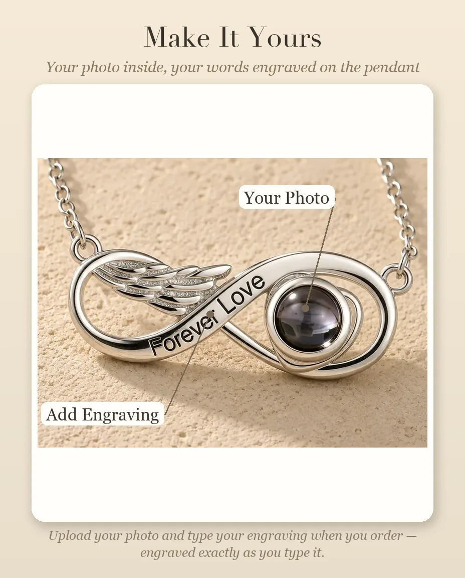 Photo Projection Necklace with Picture Inside - personalization guide: photo upload and engraving