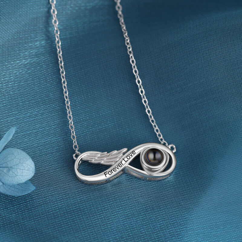 Personalized Infinity Photo Projection Necklace with Engraving, Infinity Necklace with Photo Inside