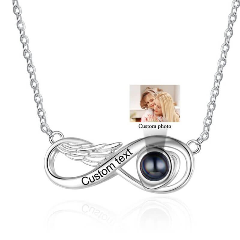 Personalized Infinity Photo Projection Necklace with Engraving, Infinity Necklace with Photo Inside