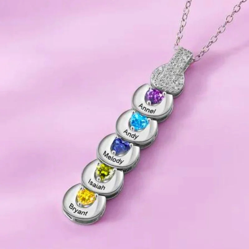 Personalized Necklace with Birthstone, Personalized Mom Necklace with Children's Names, Name Engraved Necklace for Mother's Day