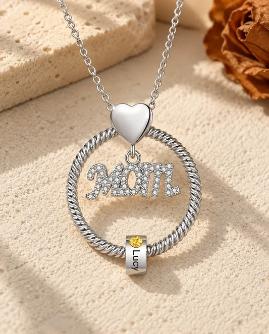 Personalized Birthstone Name Necklace for Mom - front view in silver