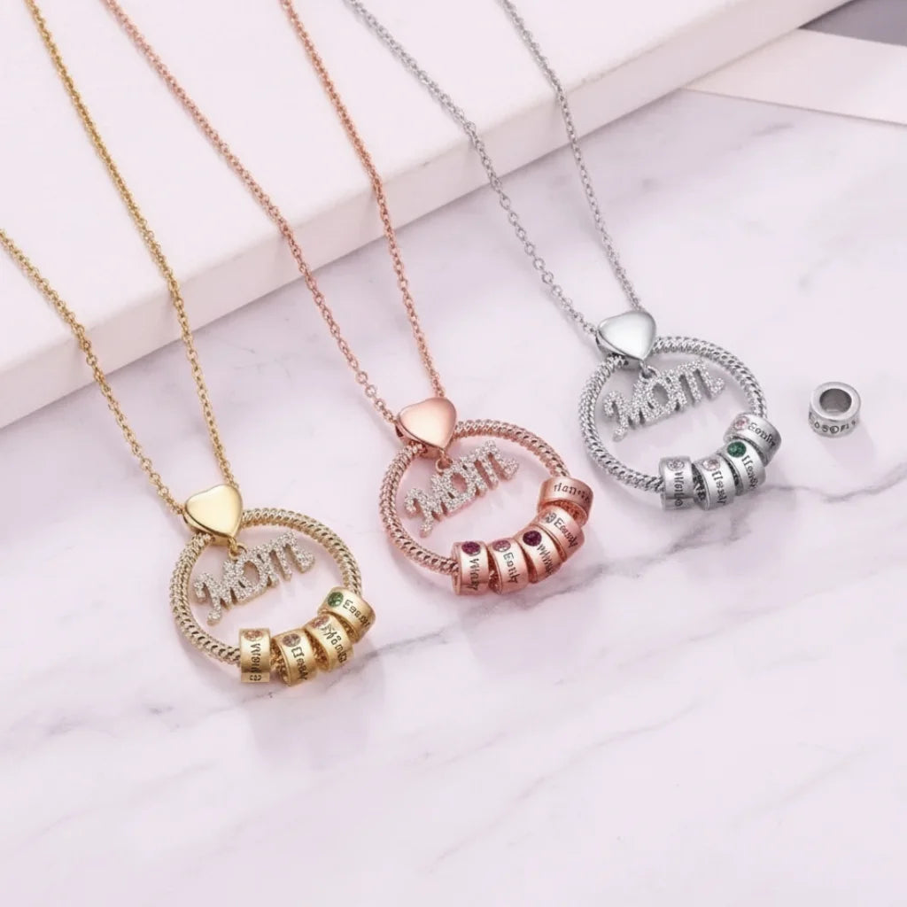 Personalized Mother's Love Name & Birthstone Bead Necklace - Gold, Rose Gold, or Silver