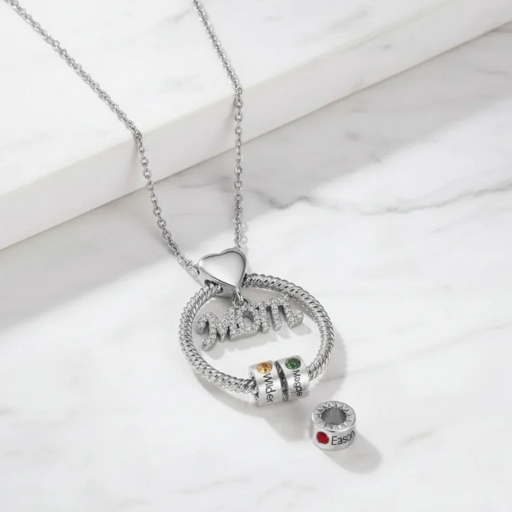 Personalized Mother's Love Name & Birthstone Bead Necklace - Gold, Rose Gold, or Silver