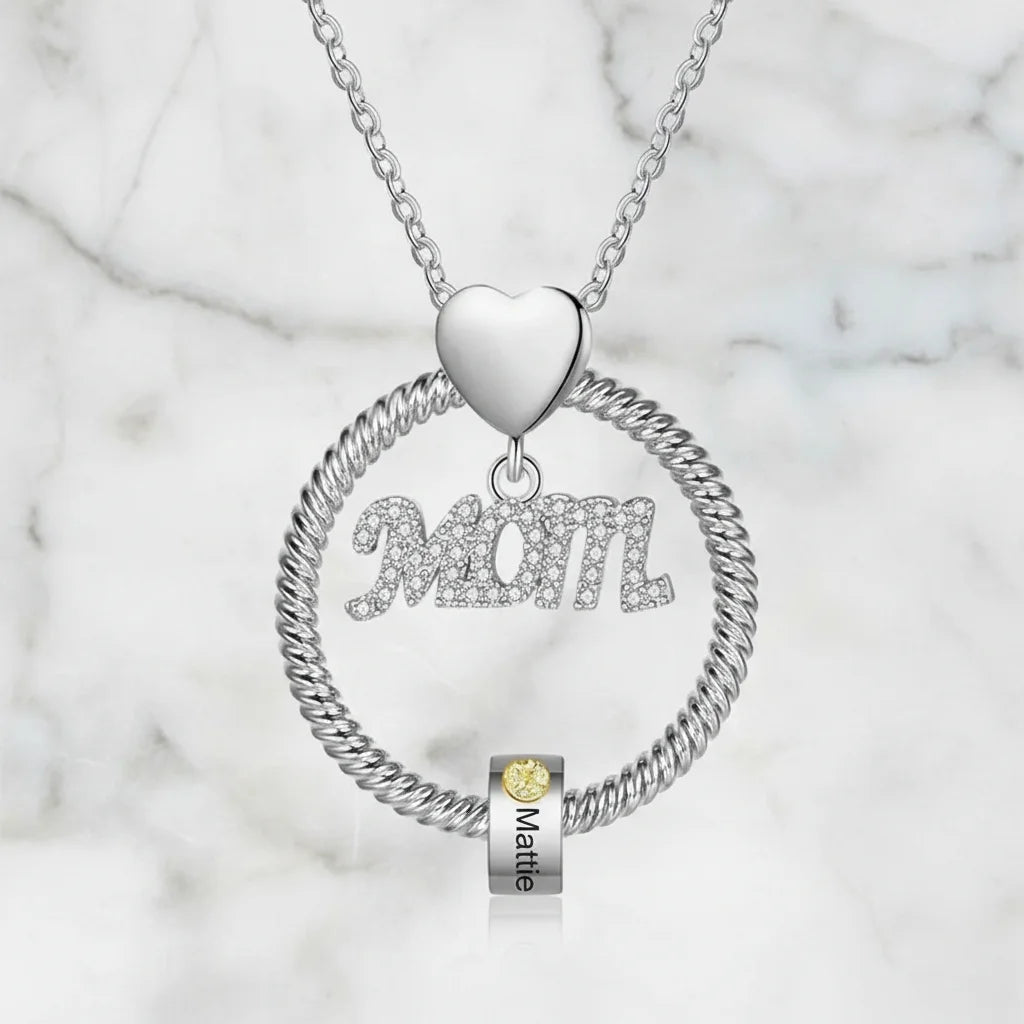 Personalized Mother's Love Name & Birthstone Bead Necklace - Gold, Rose Gold, or Silver
