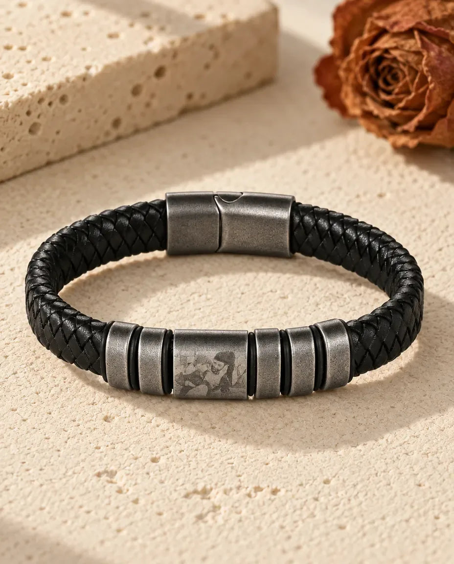 Men's Personalized Photo Bracelet - laid flat