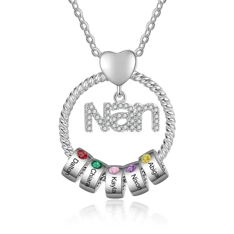 Personalized Nan Necklace, Birthstone Necklace for Mom, 1-8 Beads Custom Necklace with Family Names, 2 Colours