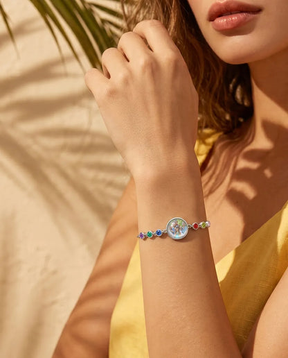 Personalized Photo Bracelet with 1-6 Birthstones - worn on a model