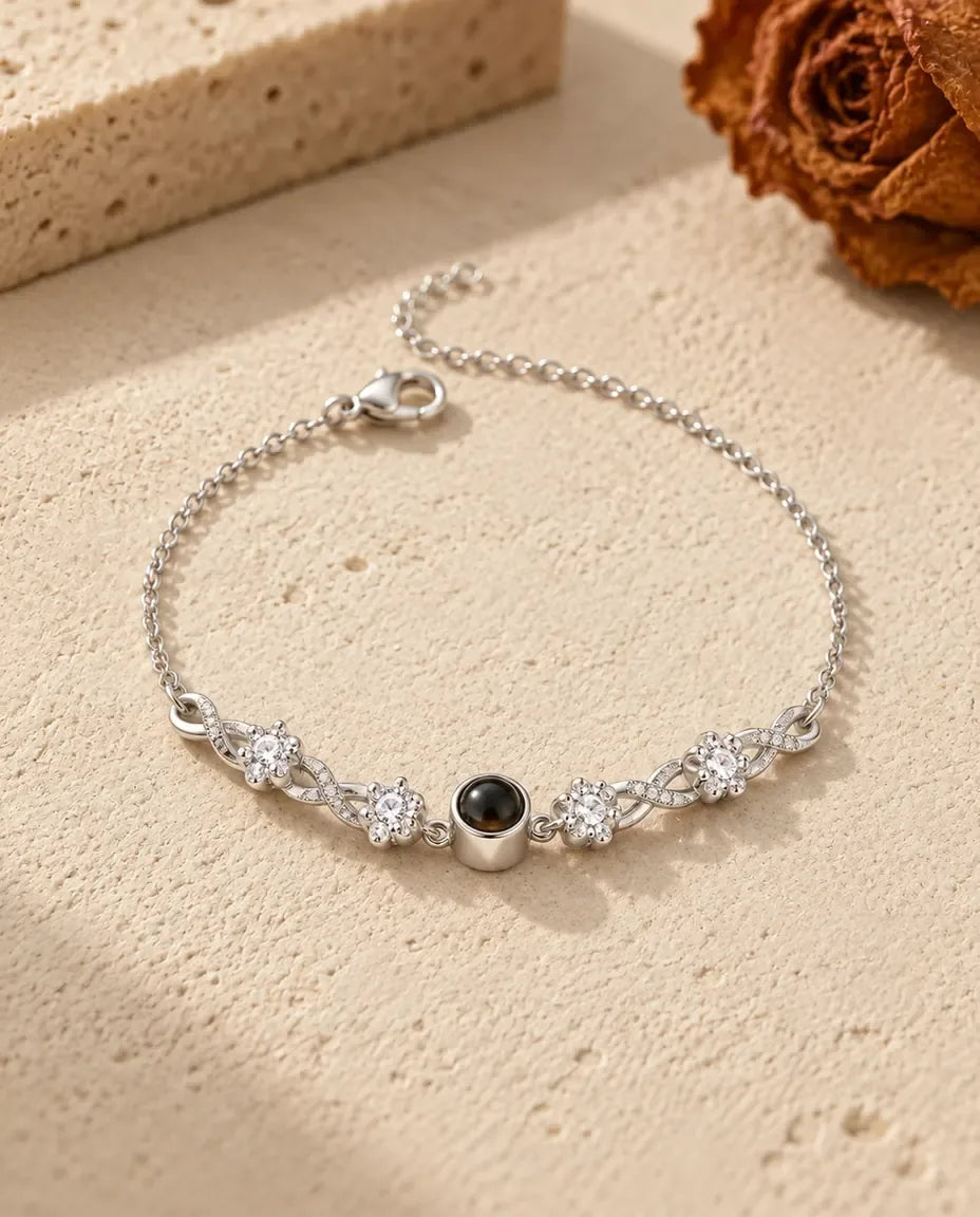 Personalized Photo Projection Bracelet - front view in silver