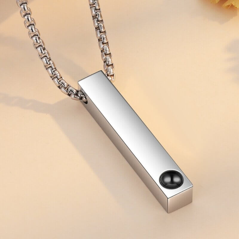 Personalized Photo Projection Bar Pendant Necklace with Picture Inside