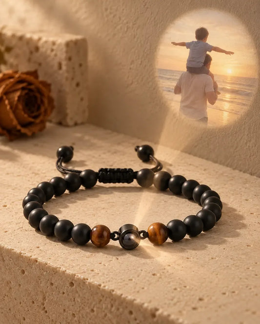 Men's Photo Projection Bracelet with Picture Inside - projecting the hidden photo onto a wall