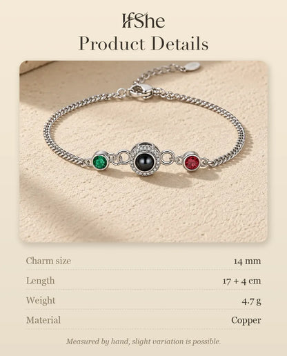 Photo Projection Bracelet with Picture Inside - size and material details