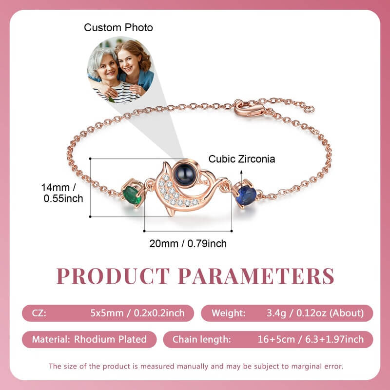 Personalized Photo Projection Bracelet with Two Birthstones