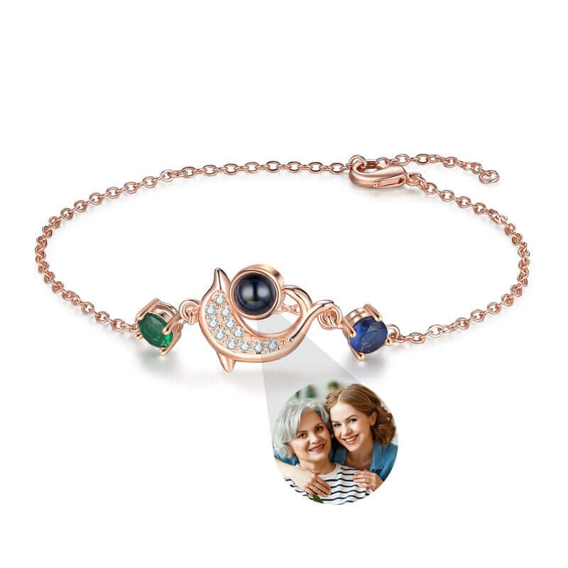 Personalized Photo Projection Bracelet with Two Birthstones