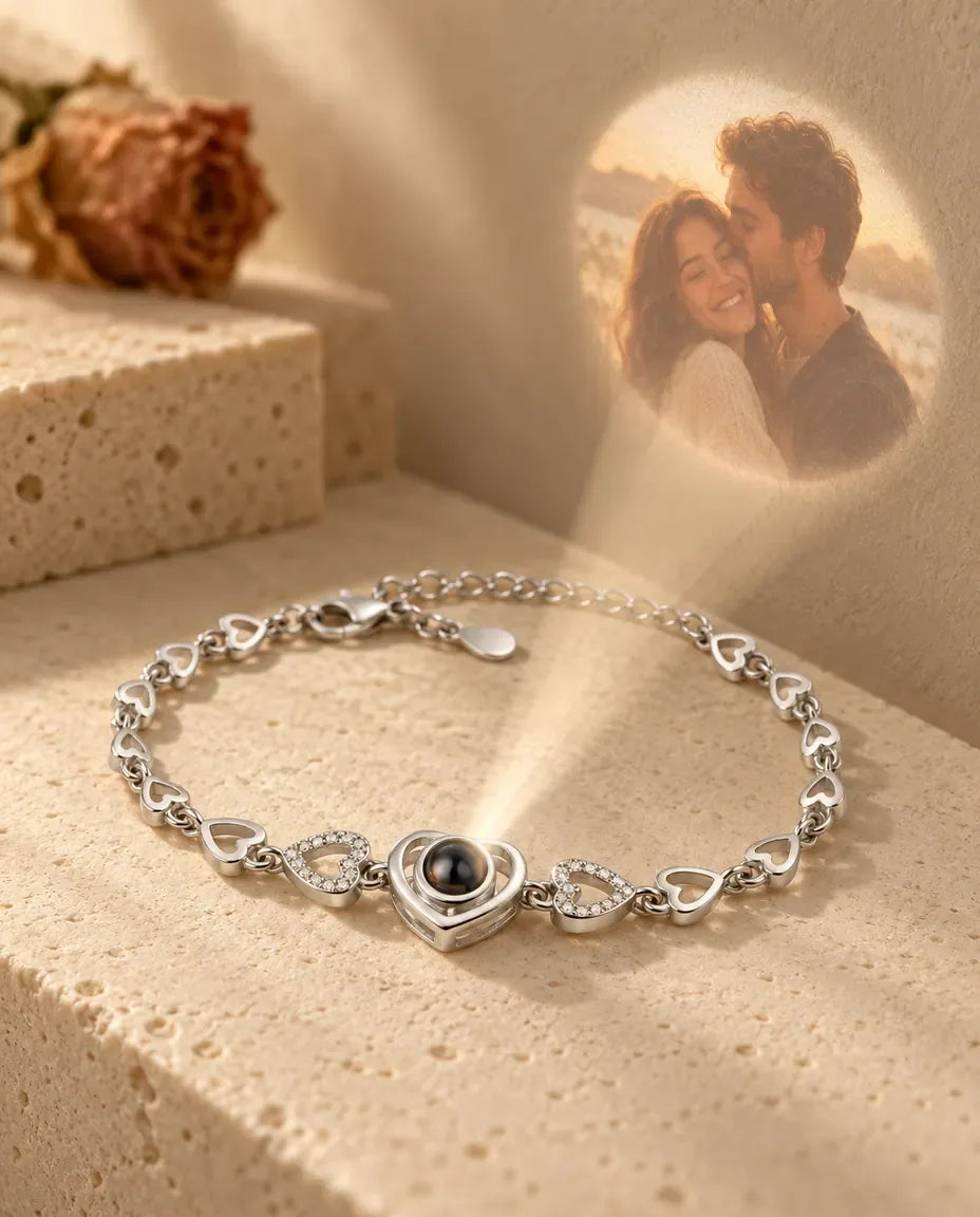Personalized Photo Projection Bracelet - projecting the hidden photo onto a wall