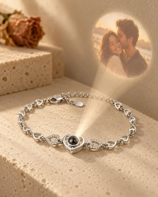 Personalized Photo Projection Bracelet - projecting the hidden photo onto a wall