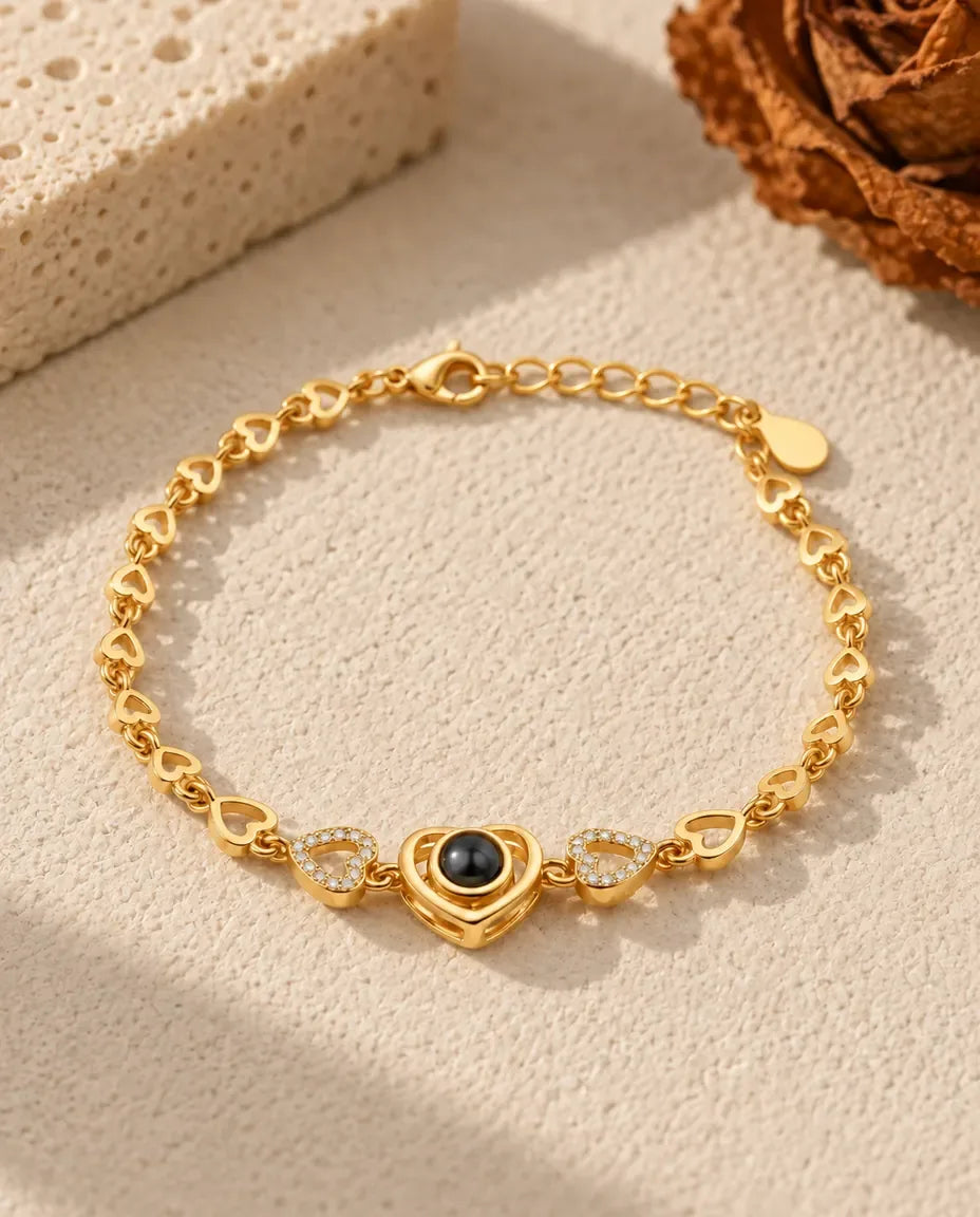Personalized Photo Projection Bracelet - in gold finish