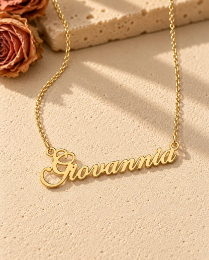 Personalized Name Necklace in 925 Sterling Silver - Custom Script Nameplate - in gold finish