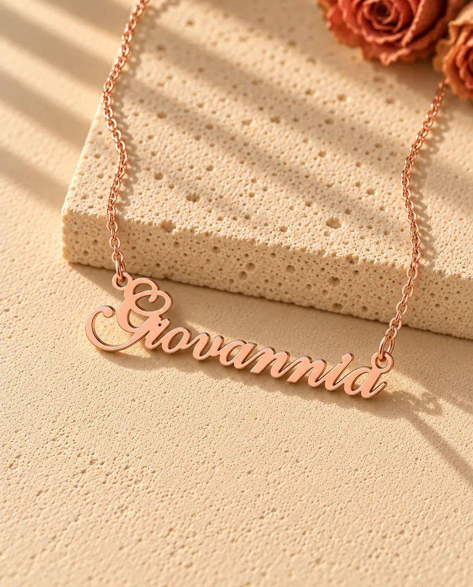 Personalized Name Necklace in 925 Sterling Silver - Custom Script Nameplate - in rose gold finish