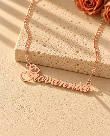 Personalized Name Necklace in 925 Sterling Silver - Custom Script Nameplate - in rose gold finish