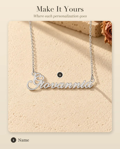Personalized Name Necklace in 925 Sterling Silver - Custom Script Nameplate - personalization guide: where your name goes