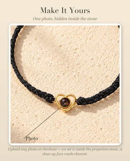 Personalization guide showing where your photo goes inside the projection stone of the open heart
