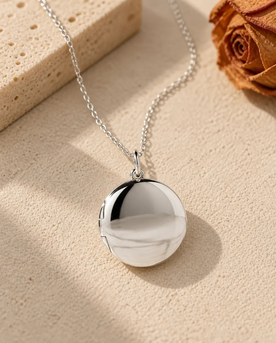 Personalized Photo Locket Necklace - front view in silver