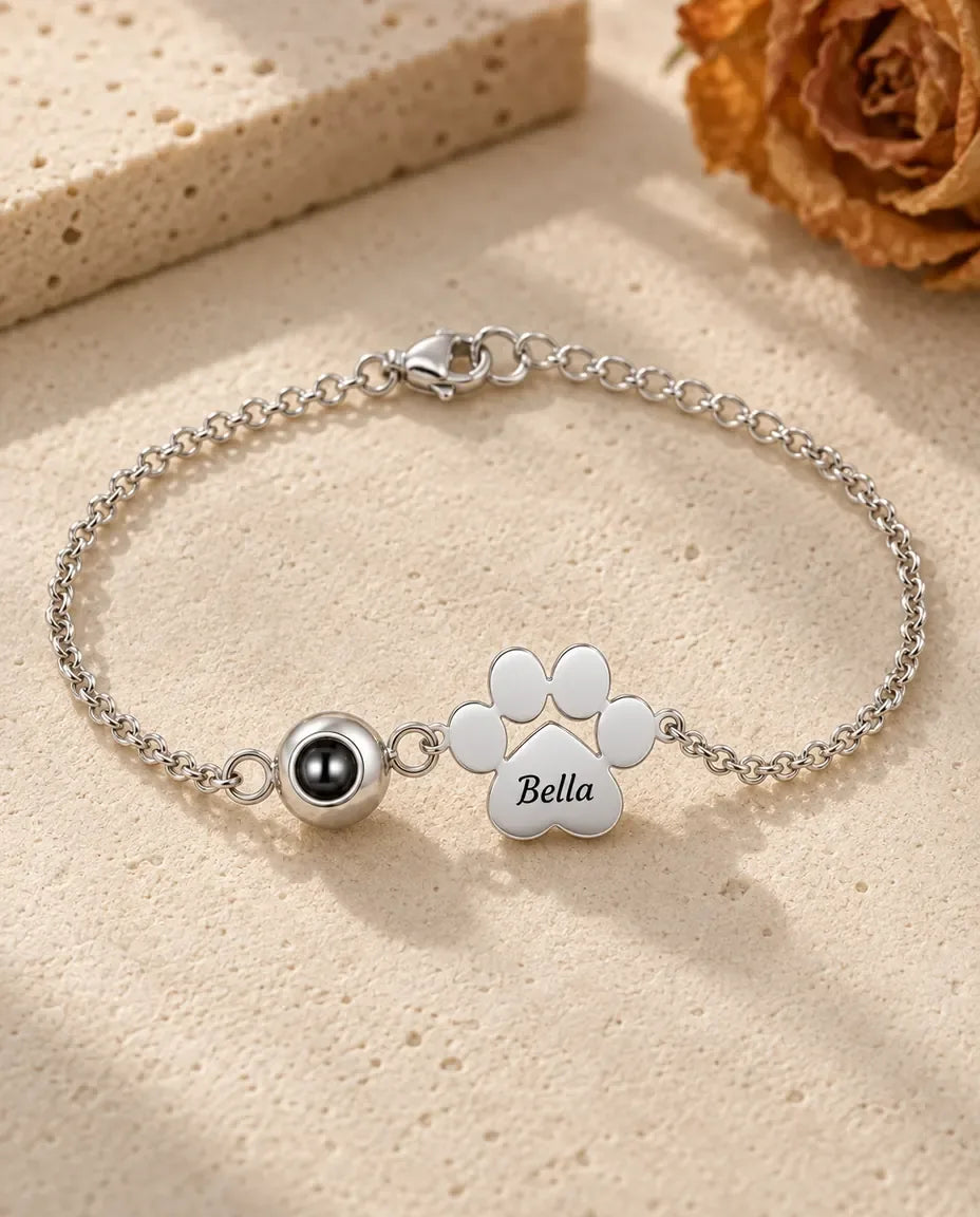Personalized Pet Photo Projection Bracelet - front view in silver