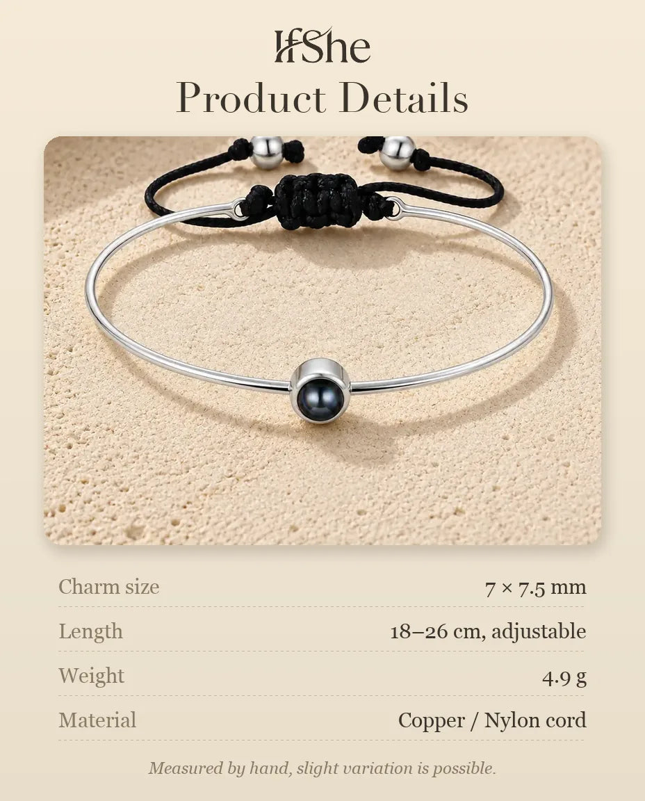 Personalized Photo Projection Bracelet with Picture Inside - size and material details
